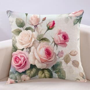 Vintage Hand-Painted Rustic Rose Throw Pillow Cushion for Window Seat Sofa Living Room Bedroom Decorative Backrest Bed Cushion