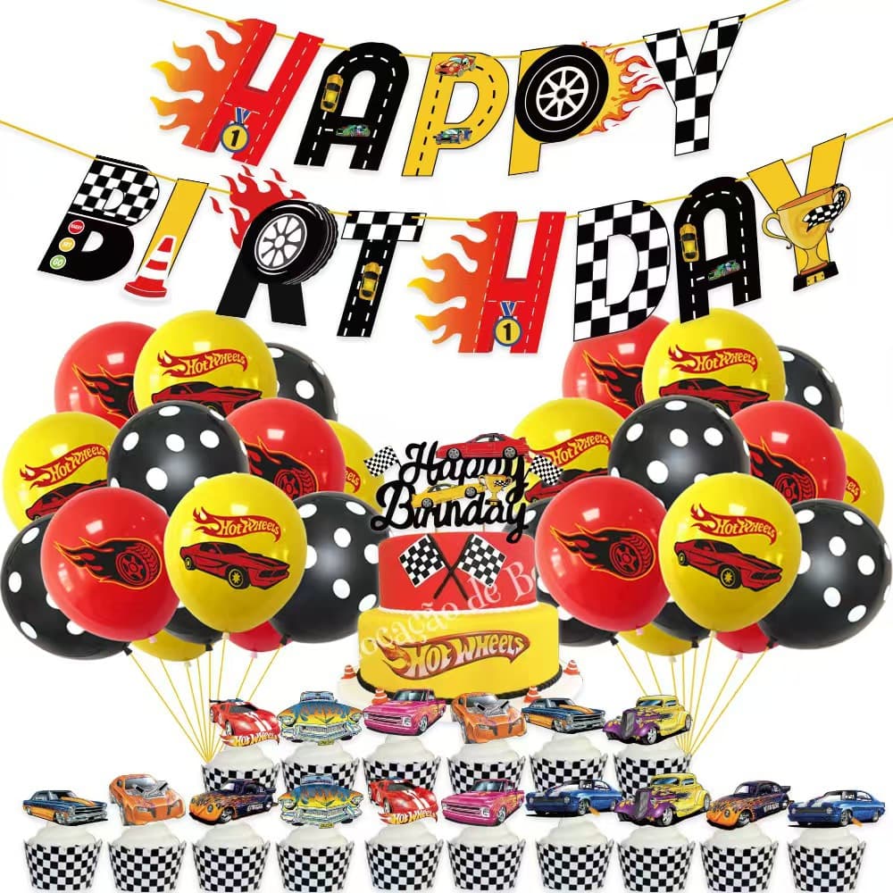 Hot Wheels Theme Children's Birthday Party Scene Layout Supplies Balloon Flag Pull Card Suit Supplies
