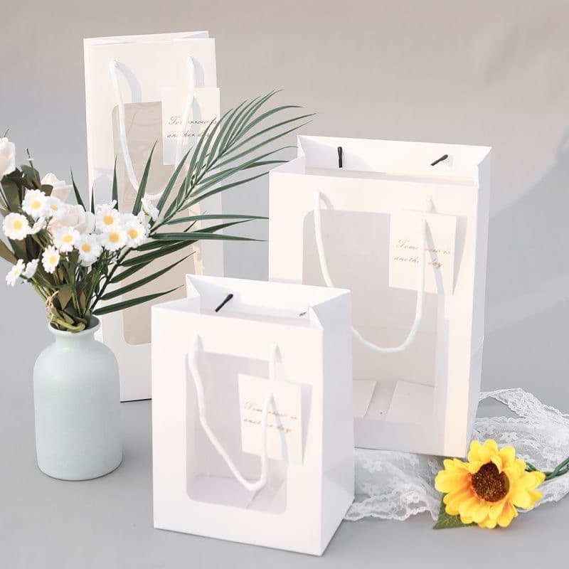 Transparent Window Gift Bag for Bouquets, Plush Toys, Display Bags, Gift Bags, Mother's Day, Qixi Festival, Printed Tote Bags