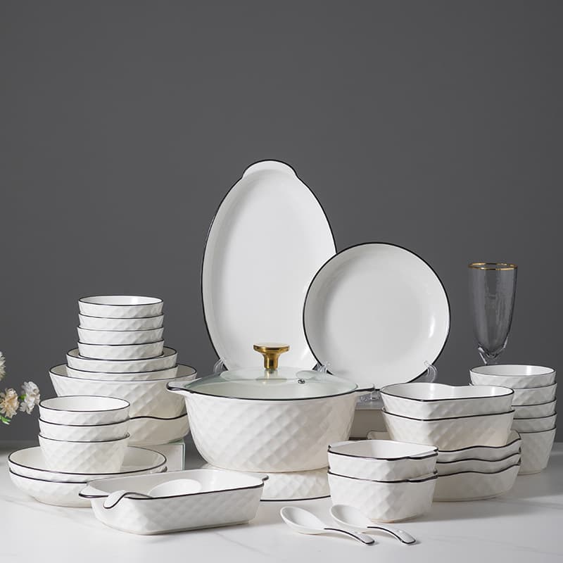 Jingdezhen underglaze color ceramic bowl and dish set household ceramic tableware plate bowl rice bowl noodle bowl soup bowl combination