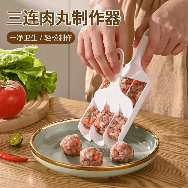 Home Use Triple/Quadruple Meatball Maker, Kitchen Fish Ball Press & Meat Round Tool, Fried Meatball Device