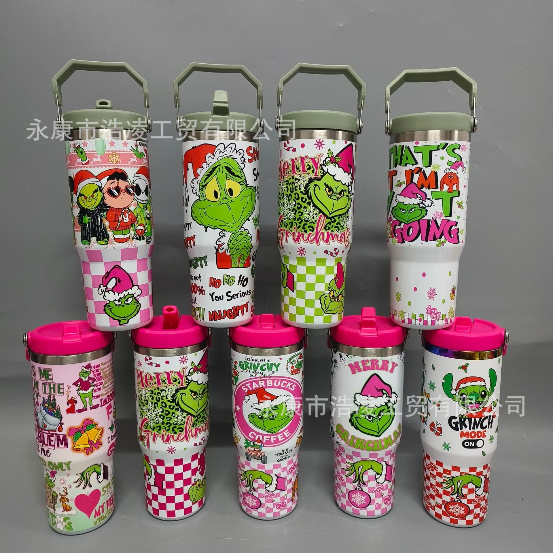 Cross-border Hot Selling 30oz Tumbler with Handle and Direct Drink Lid, 304 Stainless Steel, Sublimation Grinch New Style, In Stock
