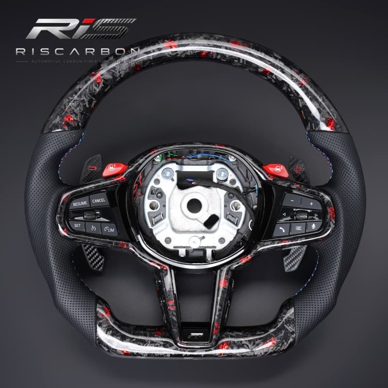 Compatible with BMW CS Forged Carbon Fiber Steering Wheel with Red Accents for 3 Series 5 Series X3 X5 G30 G20 G21 G22 G26