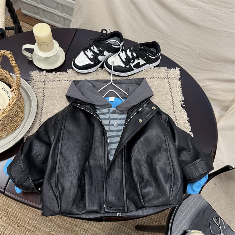 Boys Jacket Stylish Leather Jacket 2026 New Korean Kids Autumn Cool Leather Jacket Baby Street Style Top