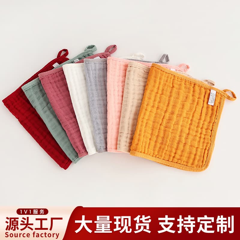 Amazon muslin gauze burp towel 25*50 pure cotton six-layer solid color towel pure cotton rectangular saliva towel