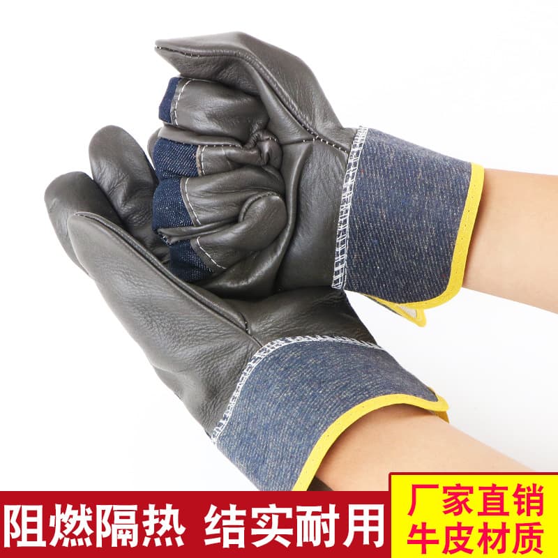 Factory direct cowhide furniture leather welder gloves wear-resistant protective gear short semi-leather welding hand protection