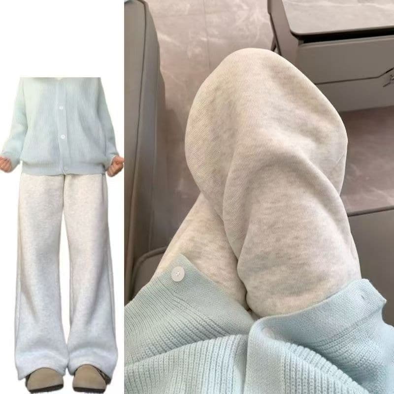 Women's light gray rice-colored wide-leg pants, new spring and autumn style, solid color, high-waisted, straight, draped, relaxed and loose fit.