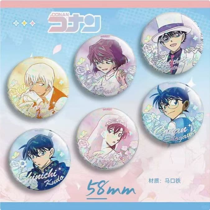 Student Boutique Conan Merchandise Double-Sided Shimmer Badge Brooch Pin 58mm Tinplate Anime Bulk Wholesale