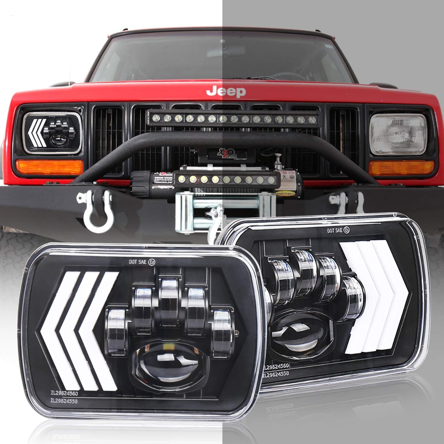 Amazon's Best-Selling 5X7 Square Lamp Is Suitable for Cherokee Wrangler Modified LED Headlights with High and Low Beam Arrow Lights