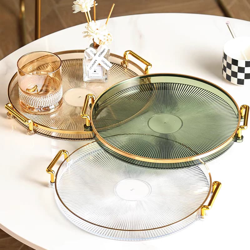 Nordic Round Plastic Serving Tray Desktop Storage Tray Ins Double Ear Jewelry Tray Light Luxury Cup Storage Plate