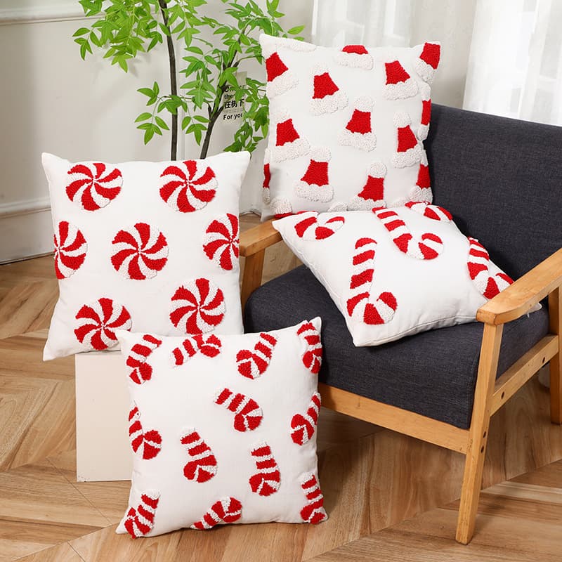Cross-border Christmas Embroidered Tufted Throw Pillow Cover for Living Room Sofa, Christmas Element Cushion Cover, Insert Not Included, Decorative Pillow