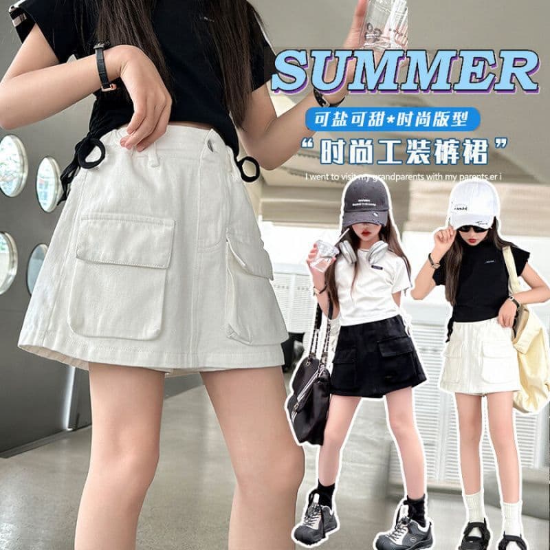 Girls' Cargo Shorts Summer Denim Skort 2025 New Trendy Kids Hot Pants for Girls Older Children Summer Clothing