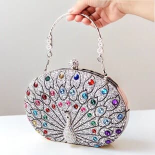 2025 New Cross-Border Peacock Rhinestone Evening Bag Cross-Border European and American Retro Style Clutch Party Bag Dress Handbag