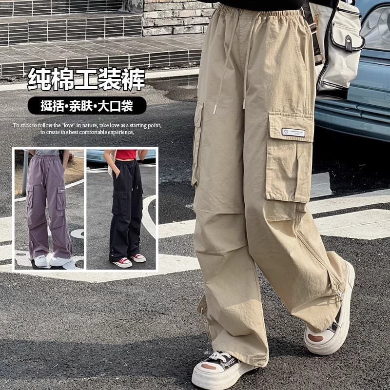 Girls' Cotton Cargo Pants Fall 2025 New Style Teen Girls Loose Casual Pants Autumn Children's Trousers