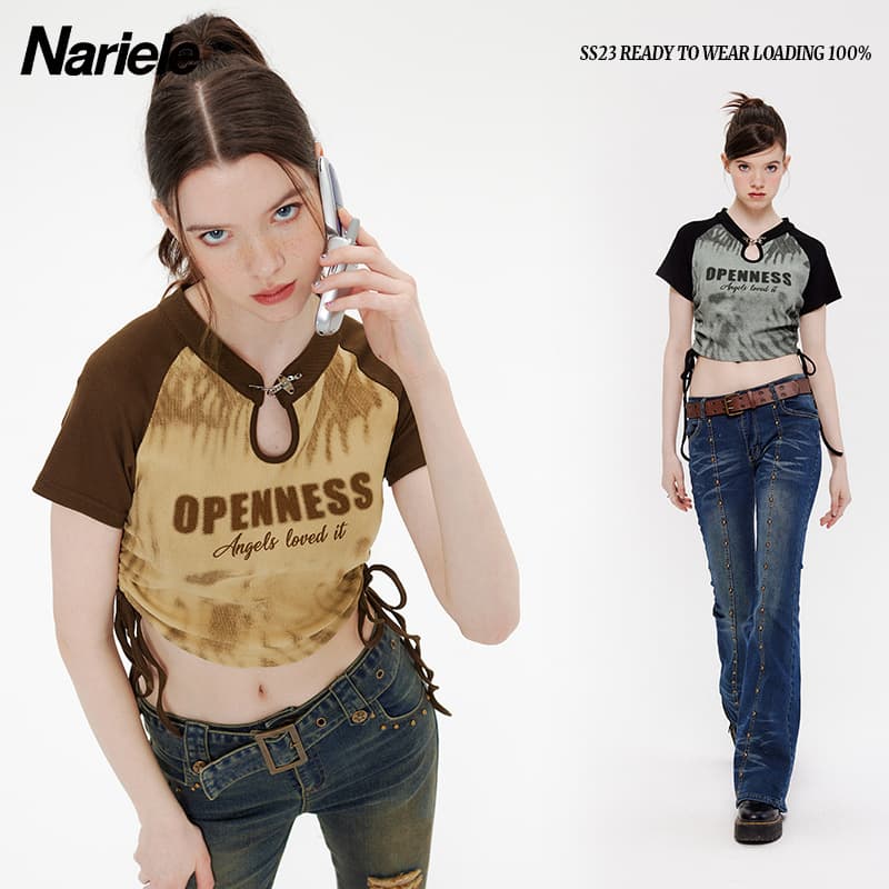 HeyHenry Original Design New Chinese Style Short Sleeve T-Shirt for Women Summer Tie-Dye Raglan Sleeve Crop Top