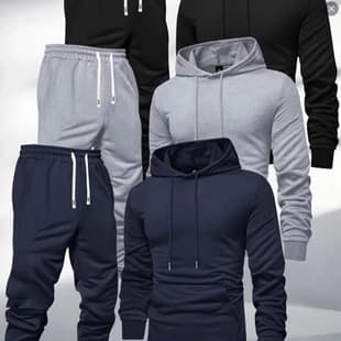Ouma New Men's Hoodie Spring/Autumn Versatile Hot-Selling Plain Matching Hoodie Sweatshirt and Sweatpants Casual Sport Set