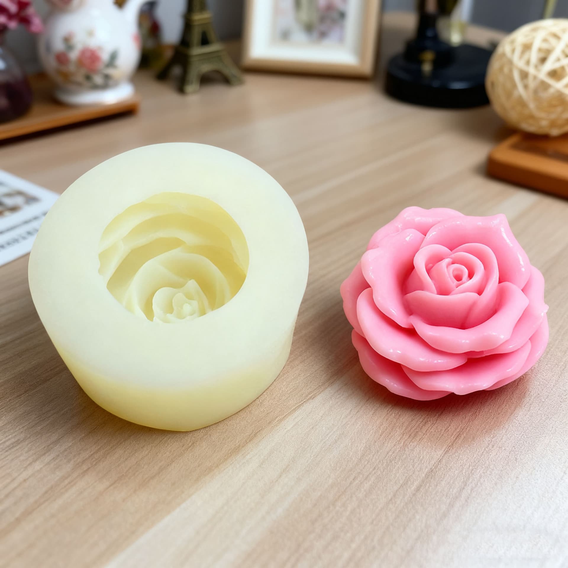3D Rose Flower Candle Silicone Mold DIY Floral Scented Candle Plaster Craft Soap Mold