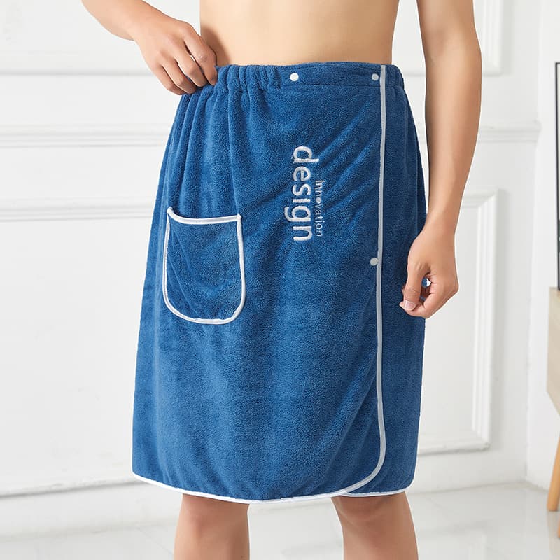 Men's Coral Fleece Bath Dress Wholesale, Easy Absorbent Wearable or Wrap Home Bathrobe with Adjustable Drawstring and Embroidery