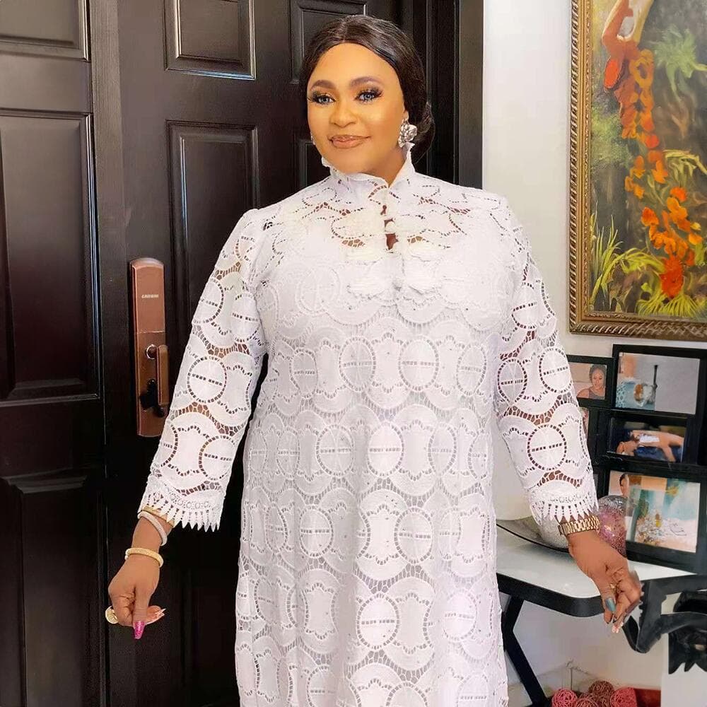Cross-border European, American, and African ethnic style women's dress with water-soluble lace crochet hollow-out plus size long dress + inner skirt