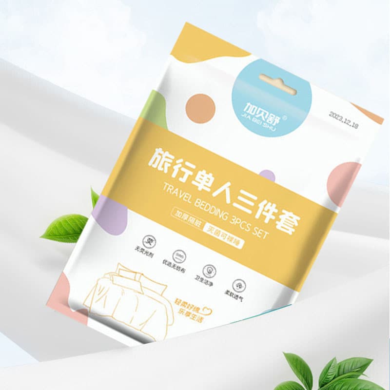 Jiabeishu Travel Disposable Single Three-Piece Set Bedding Hotel Bed Sheet, Duvet Cover, Pillowcase Portable for Business Trips
