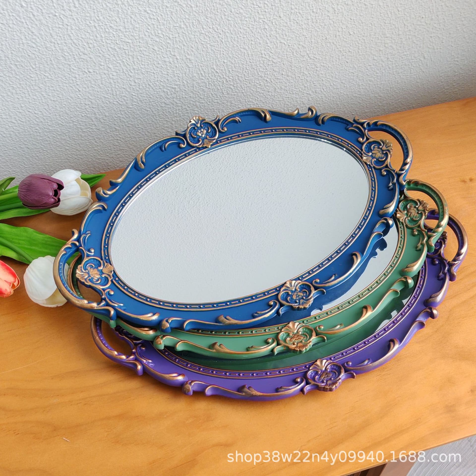 Gold Glass Tray for Jewelry Display, Mirror Finish Jewelry Organizer for Dresser, Store Photography Prop Decoration