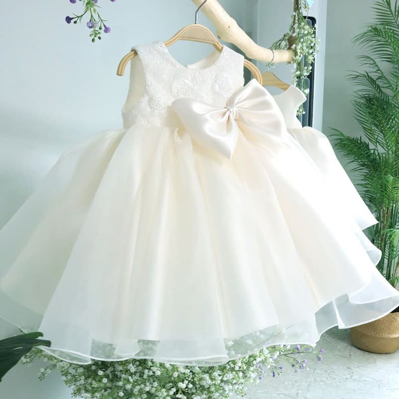 Children's First Birthday Dress Princess Skirt Birthday Party Elegant Flower Girl Wedding Gown Puffy Skirt White Color