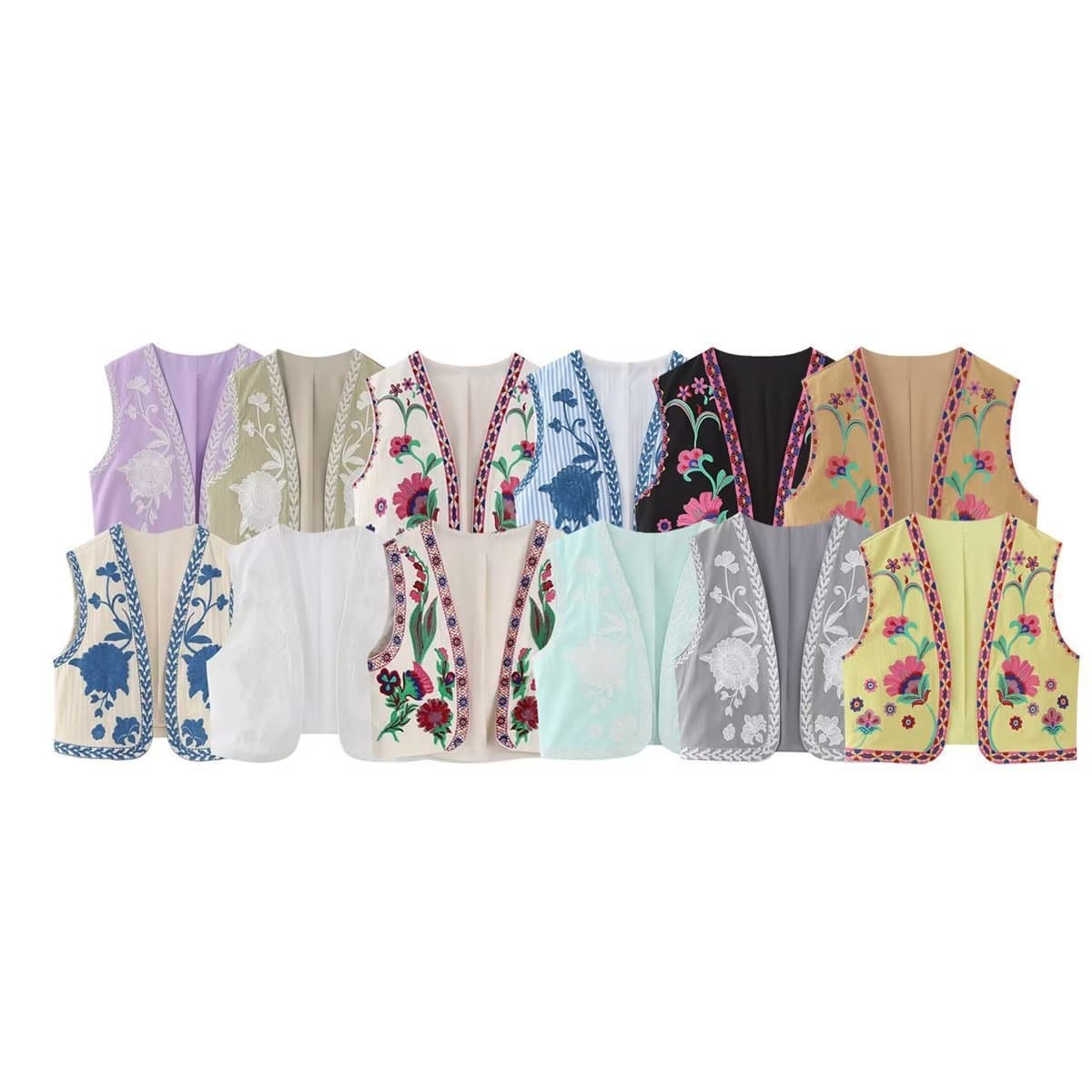 2024 Spring New Women's Clothing European Style Embroidered Open Vest Fashionable Outerwear From China Bulk Wholesale