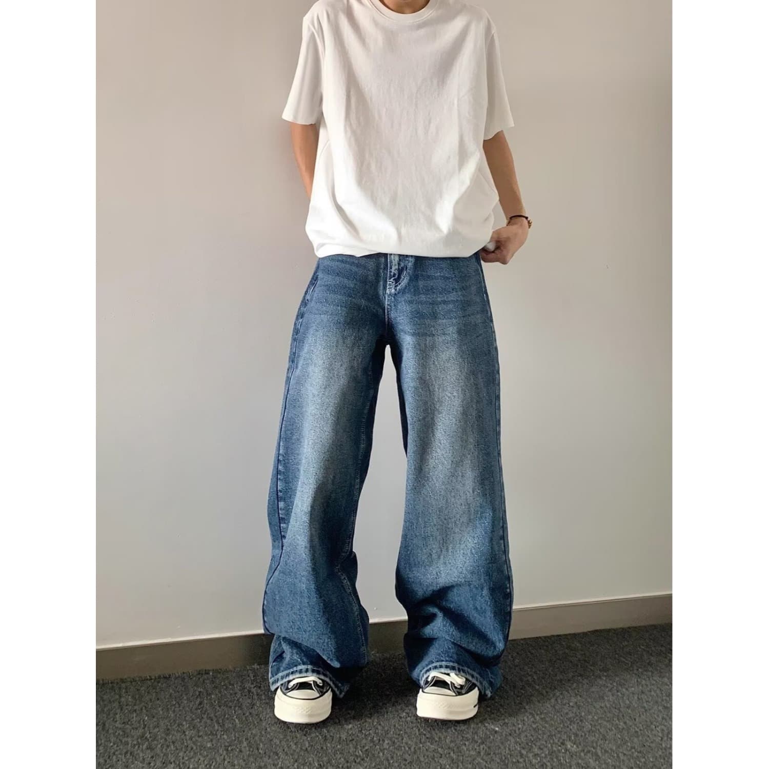 American High Street Washed Rogue Cool Jeans for Men 2025 Spring Summer New Retro Streetwear Loose Straight Leg Pants