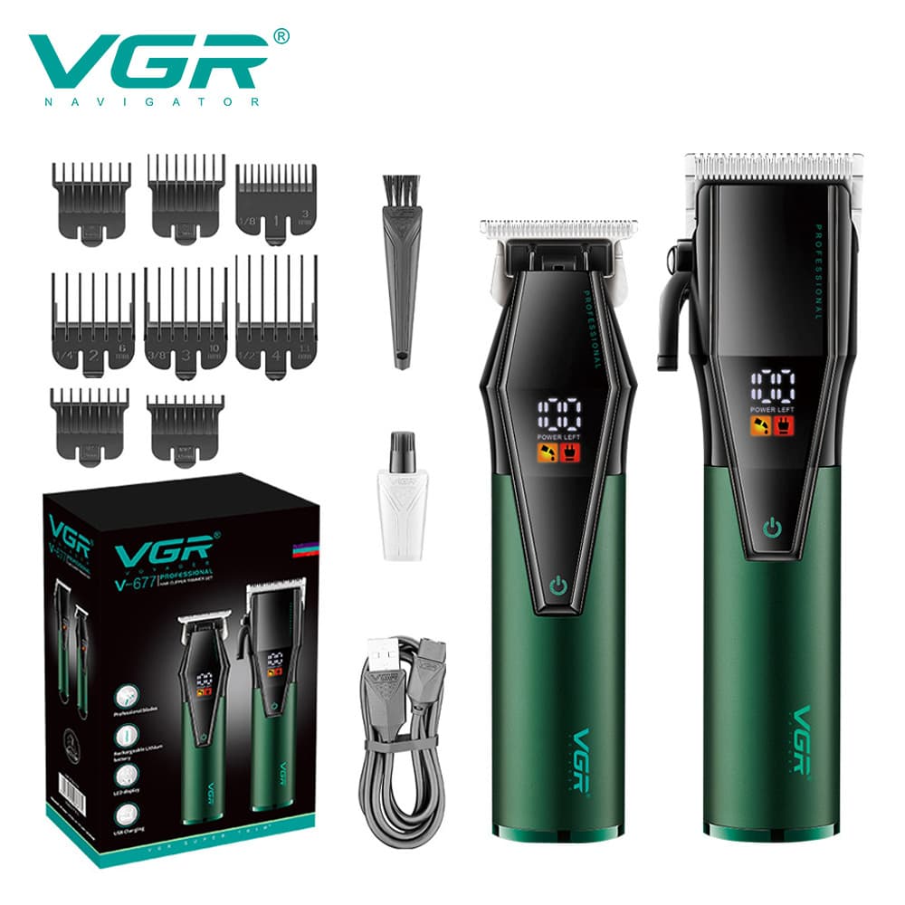 VGR677 Professional Hair Clippers Set Rechargeable Number Display Home Use Mother-Child Machine Engraving Hair Trimmer Kit