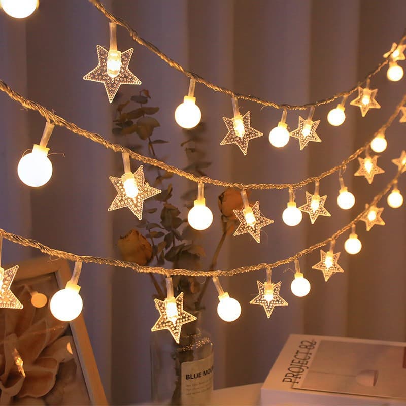 Solar String Lights Outdoor Camping Tent Atmosphere Decorative Round Ball Star Lights Garden Patio Fairy Lights Night Light