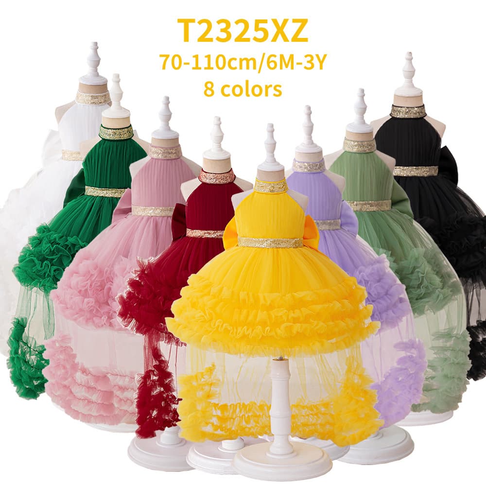 Princess Birthday Girl's Dress Neck Hanging Tulle Skirt Children's Ceremony Dress New 2024 Cross-Border Style Wedding Dress
