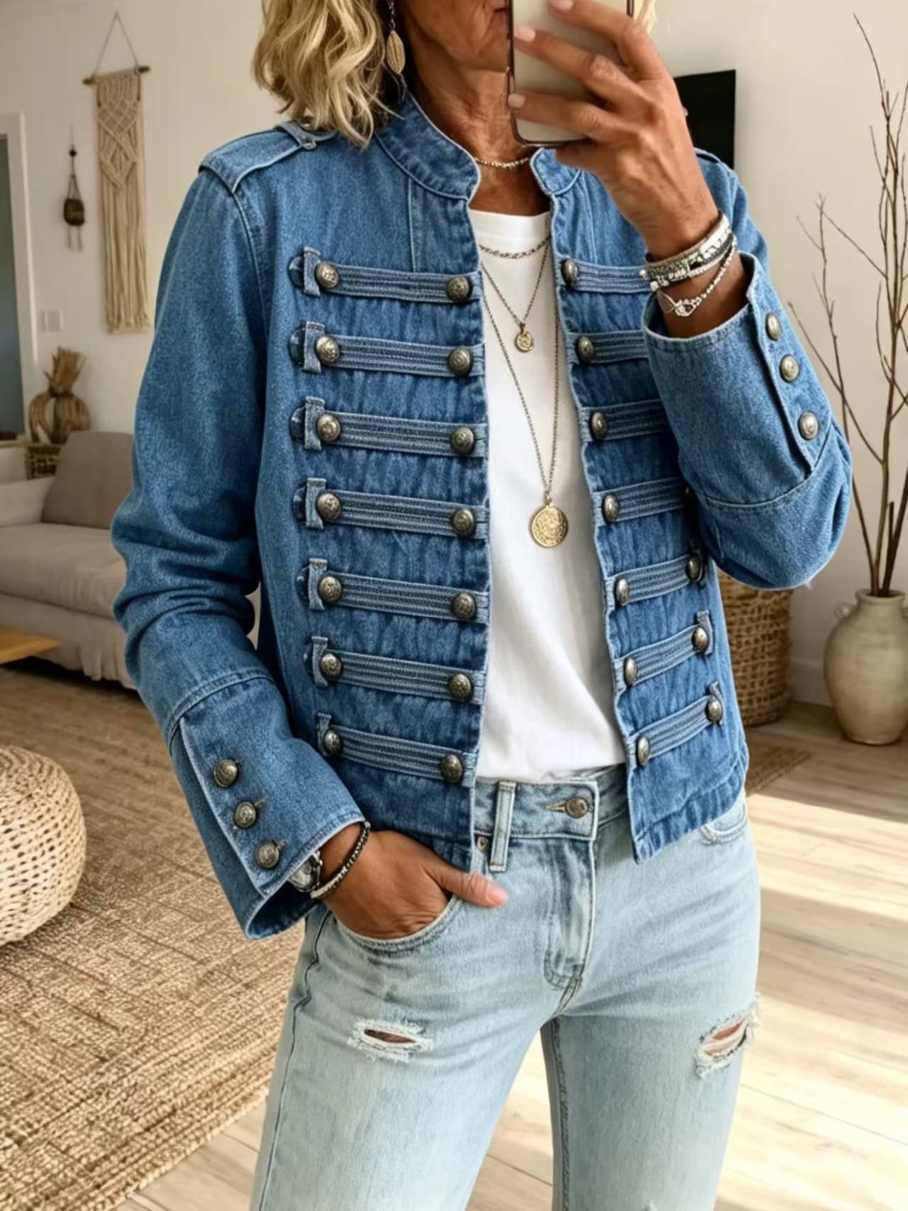 Napoleon Style Single-Breasted Multi-Button Denim Short Jacket 2026 Fall New Arrival Cross-Border European & American Style Wholesale