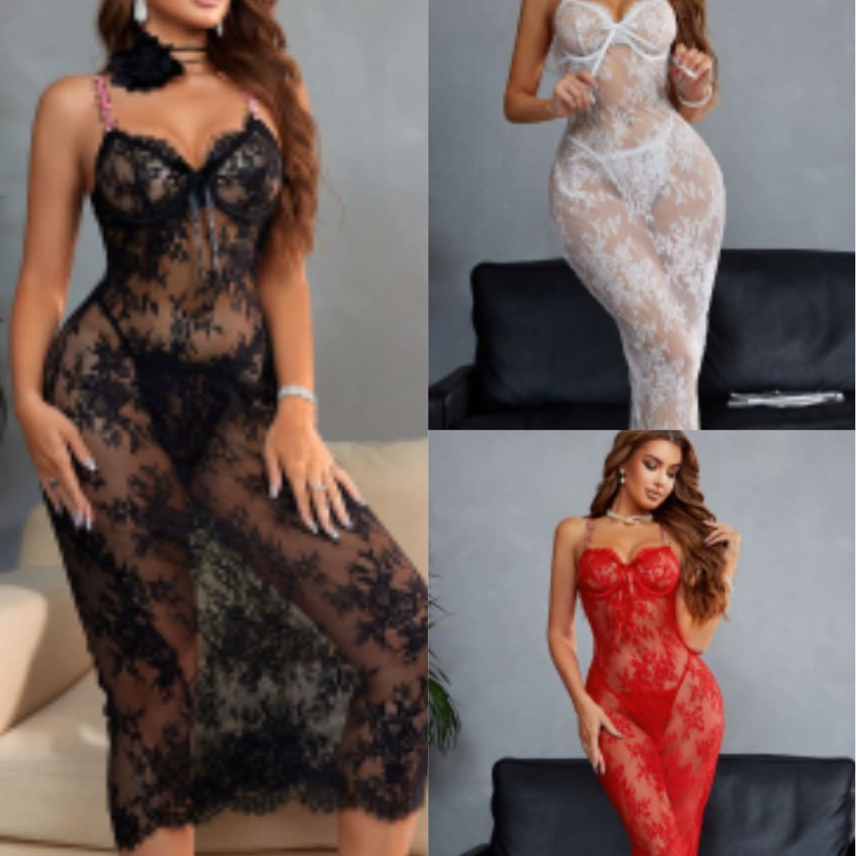 European and American New Red Black White Lingerie with Underwire Strap Lace Sexy Nightgown Backless Long Dress Set Wholesale