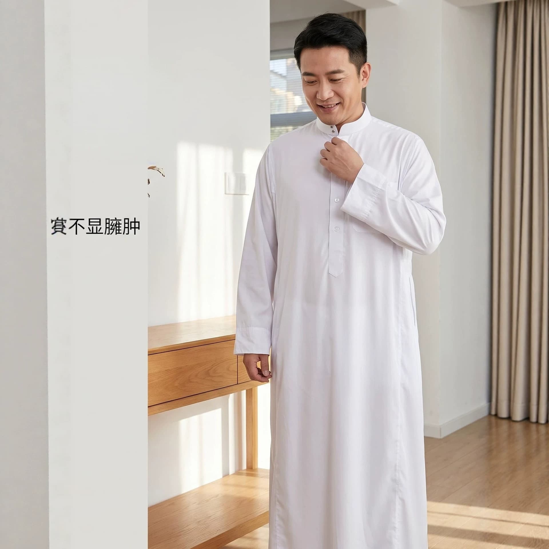 【927-101-6】High-end robe factory 2026 cross-border fashion men's white robe stand-up collar fashionable and comfortable