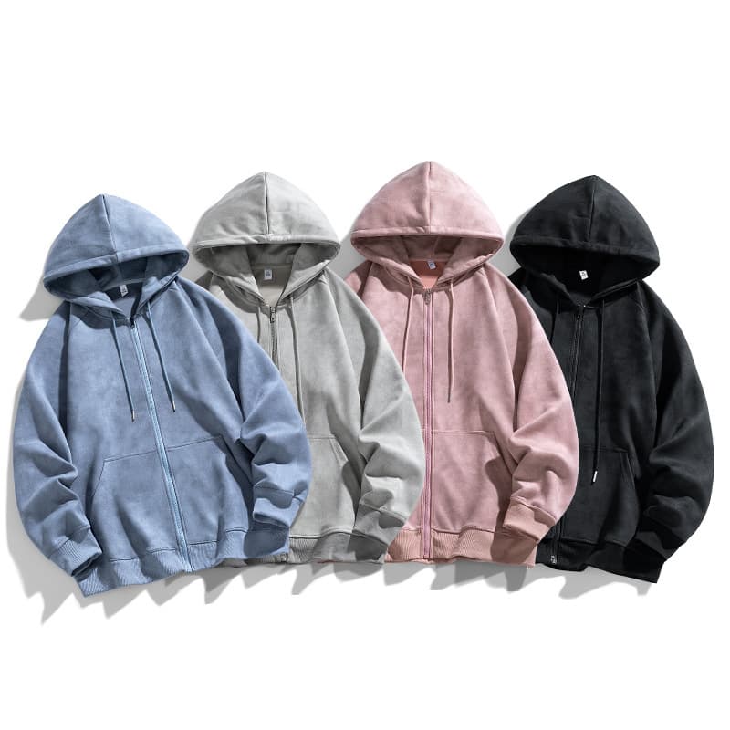 Premium Suede Hoodie Men's Spring Autumn Streetwear Zip-Up Cardigan American Style Hooded Top