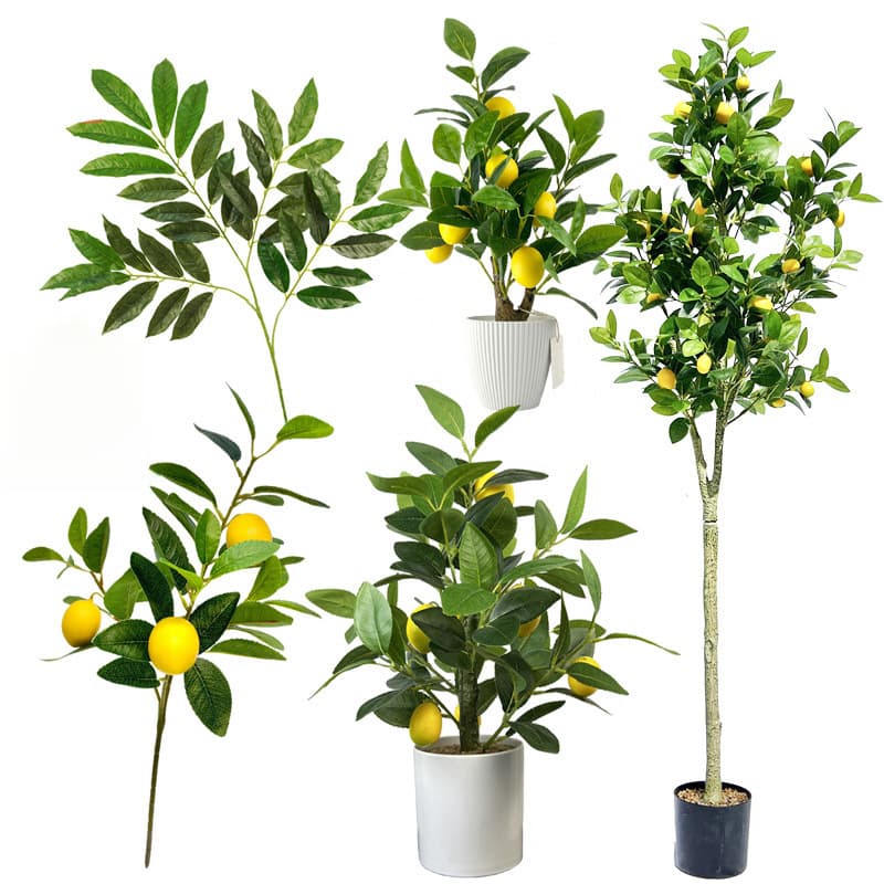 Artificial Lemon Leaf Fake Orange Lemon Branch Bonsai Green Leaf Potted Plant Decoration Fake Green Plant Lemon Fruit Plastic Wholesale
