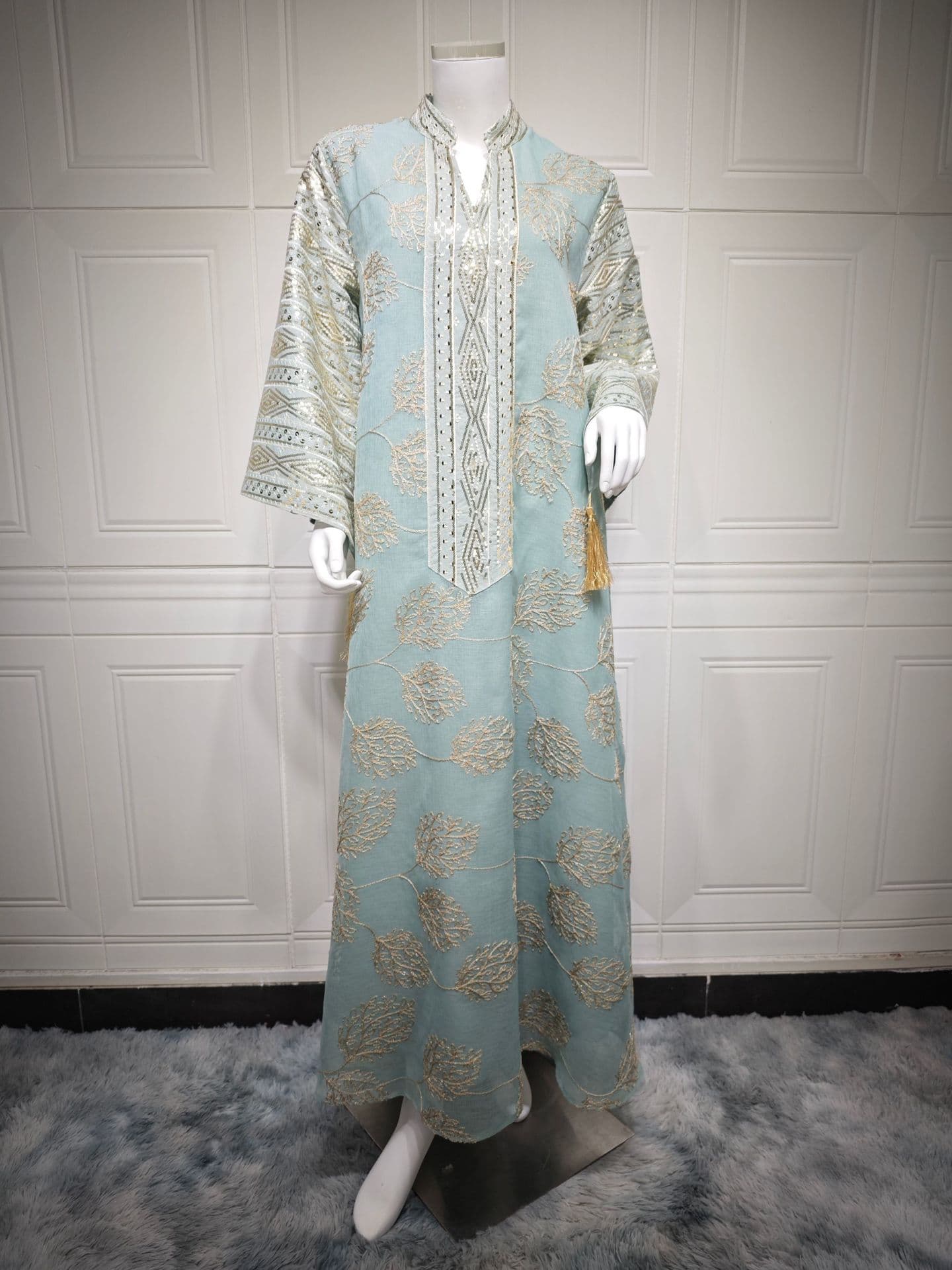 AB423 Cross-Border Hot Selling Fringe Large Sleeve Autumn New Women's Embroidered Dress Elegant Long Sleeve Dress