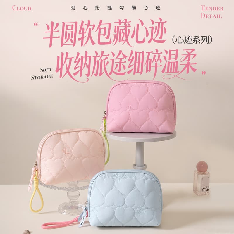 2026 New Heart Semicircle Storage Bag Small Makeup Storage Bag Makeup Bag Handheld Semicircle Cosmetic Bag