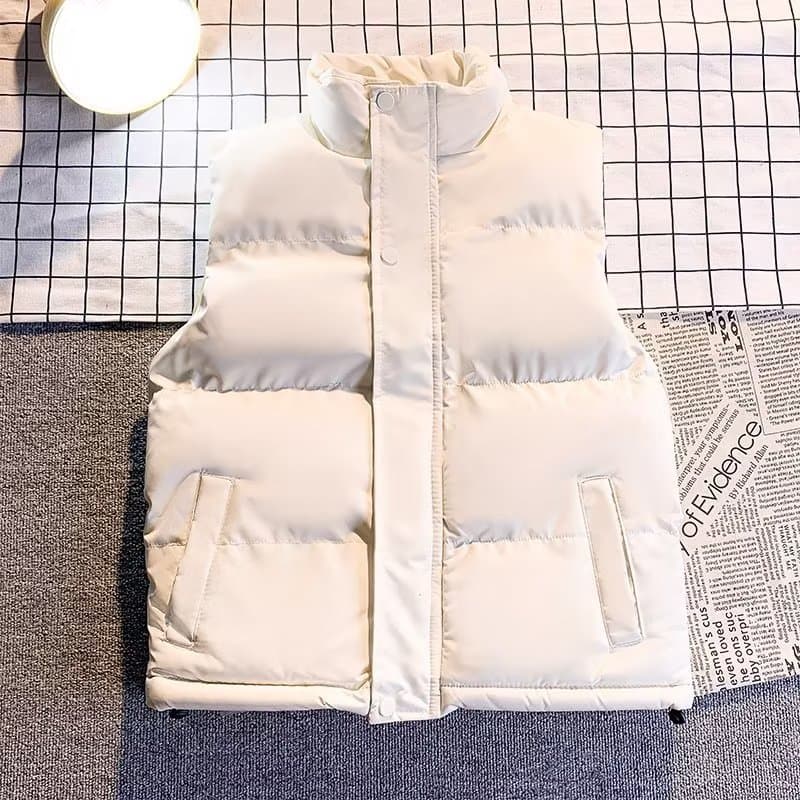 Korean-style Autumn Winter Vest for Men and Women, Trendy Stand Collar Cotton Padded Sleeveless Jacket, Slim Fit Warm Waistcoat, Versatile Outerwear