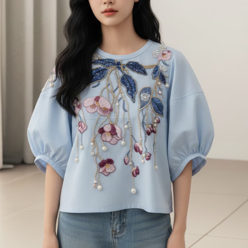 2026 new summer style casual temperament, beautiful and high-end wear tops for women, fashionable heavy industry flower shirts