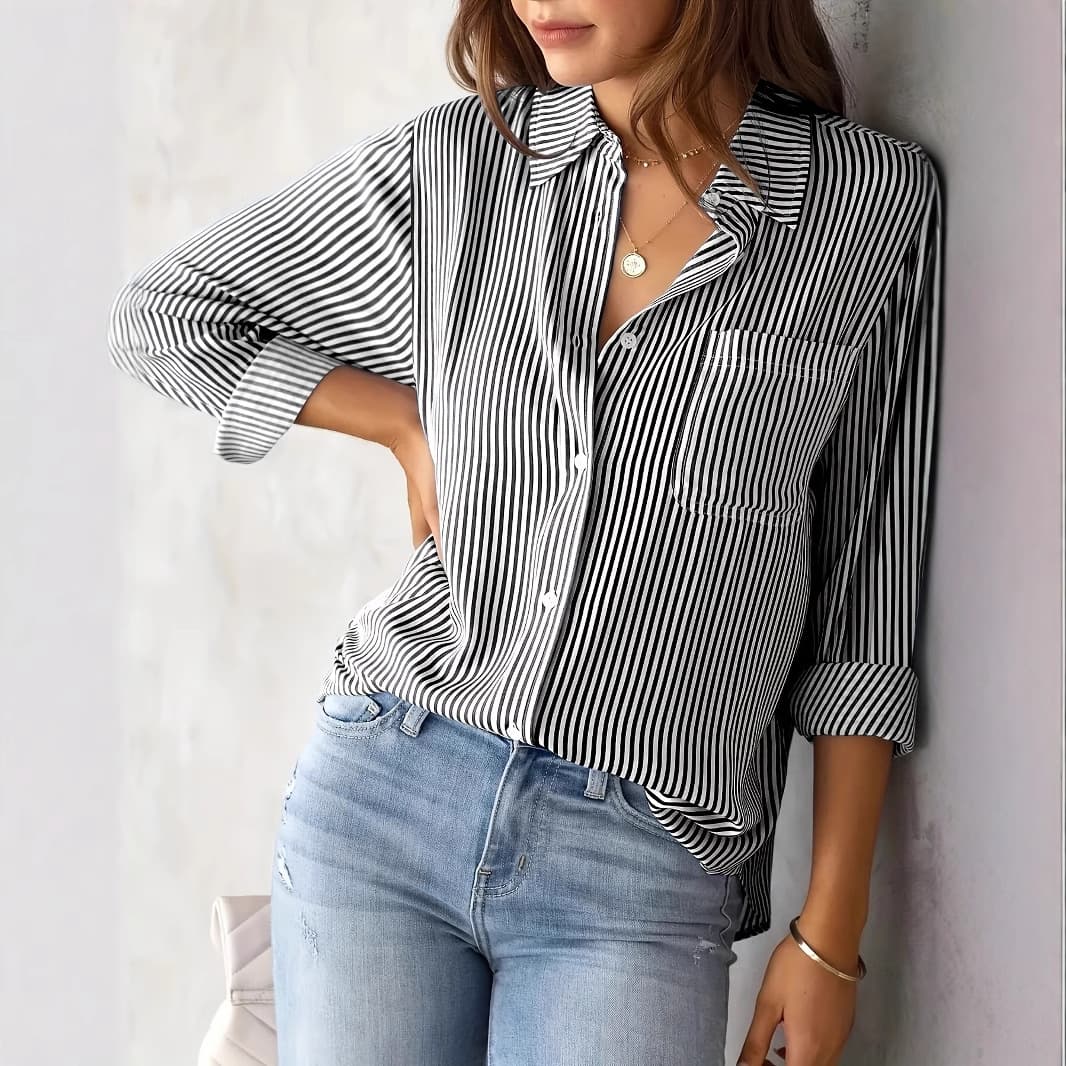 Plus Size Women's European and American Export New Style Amazon Striped Cardigan Top Loose Casual Long Sleeve Shirt