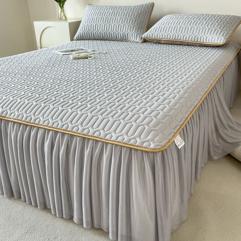Ice Silk Latex Mat Three-Piece Set with Bed Skirt, Thickened 5MM, Student Single Size Two-Piece Set, Washable Air-Conditioning Soft Mat