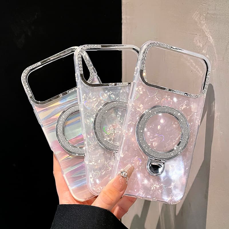 Shell Texture Phone Case with Magnetic Stand for Apple iPhone 17 Pro Max, iPhone 16, iPhone 15 Pro/14 Protective Cover 13