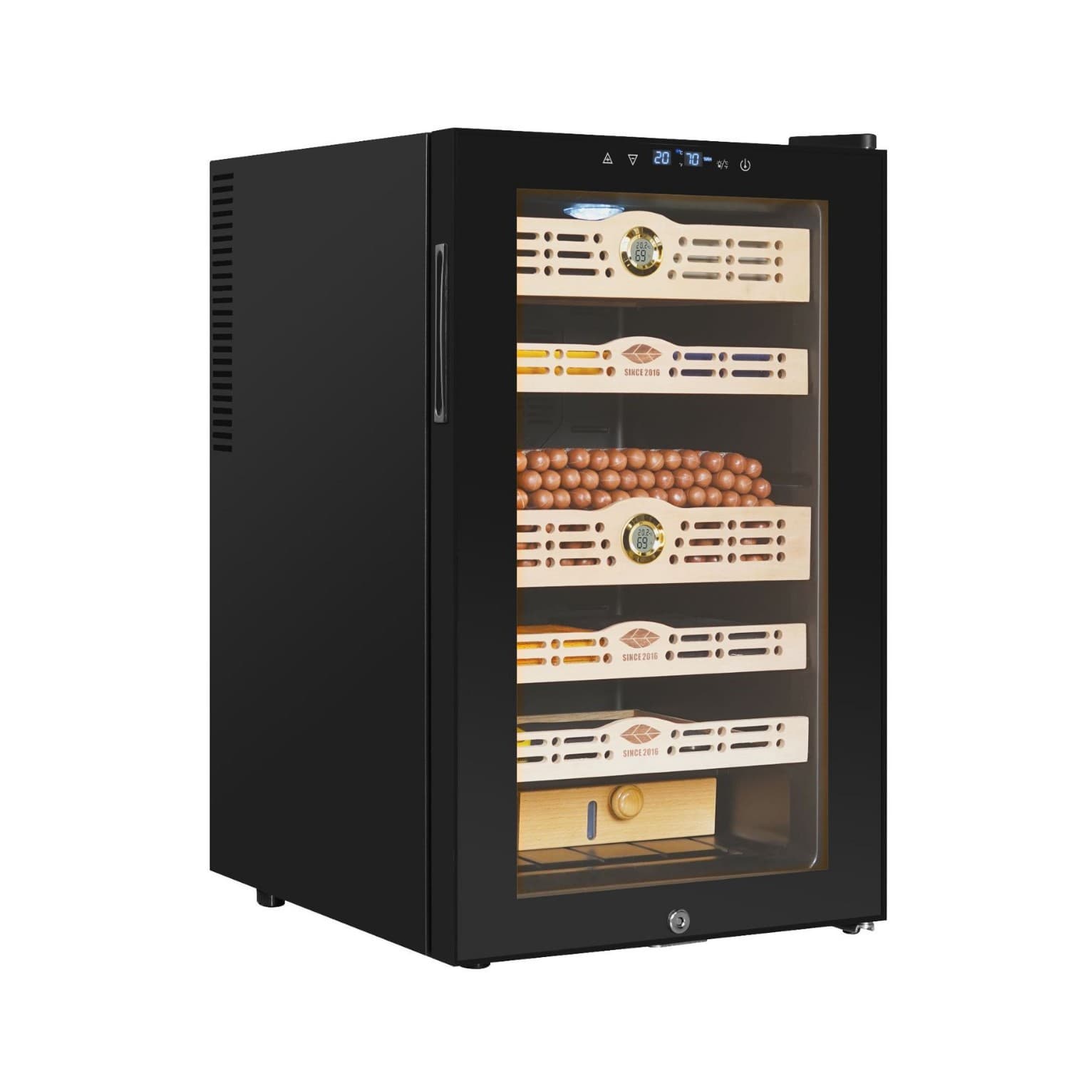 Cigar temperature and humidity controlled cabinet, semiconductor air-cooled, imported cedar wood cigar cabinet, 110V/220V, export exclusive.