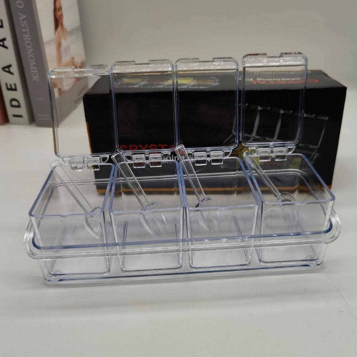 Household Kitchen Salt and Spice Storage Container, Transparent Seasoning Box, Factory Four-Compartment Spice Holder