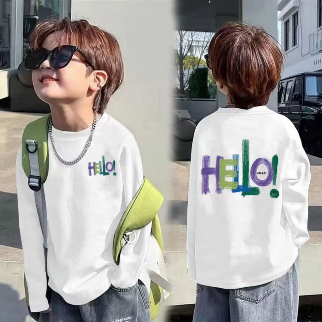 Korean Style Kids Cotton Long Sleeve T-Shirt Boys Spring Autumn White New Simple Big Kids Loose Fit Layering Top