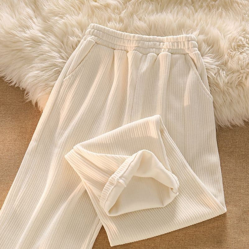 Cream beige wide-leg pants for women, autumn and winter high-waisted drapey loose straight-leg casual pants, slimming and figure-flattering casual sweatpants.