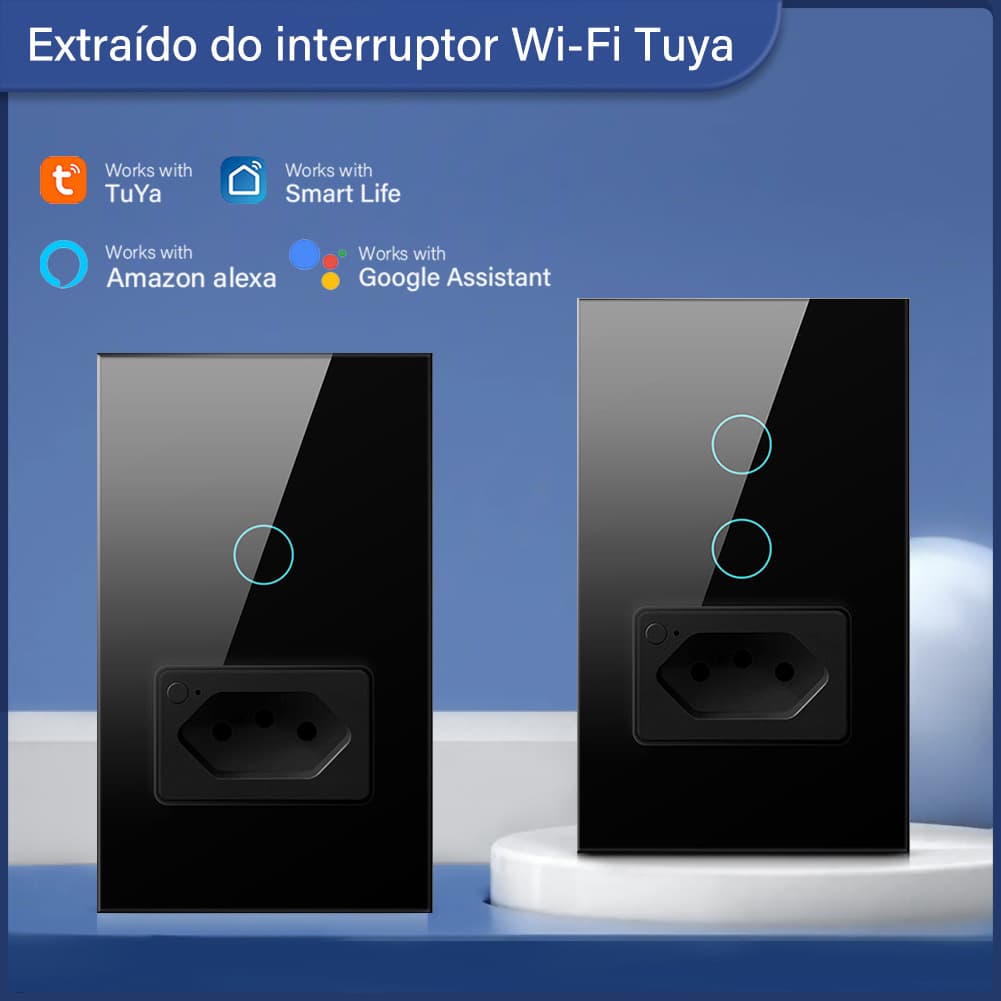 Brazilian standard WiFi wall timed touch light switch + socket Tuya APP voice control smart switch 20A