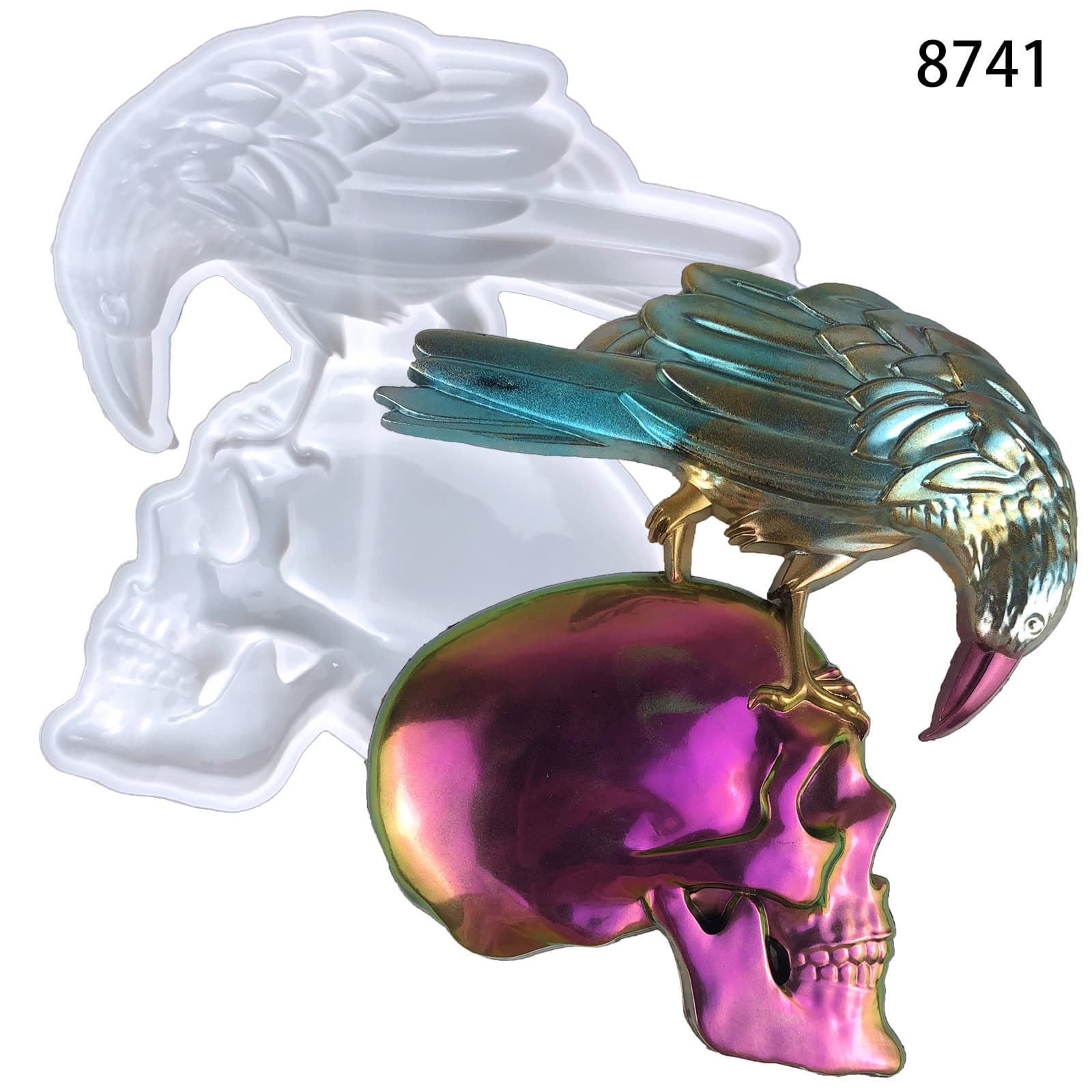 Crow Skull Pendant Resin Mold DIY Wall Decor Semi-3D Human Skull Crow Silicone Mold