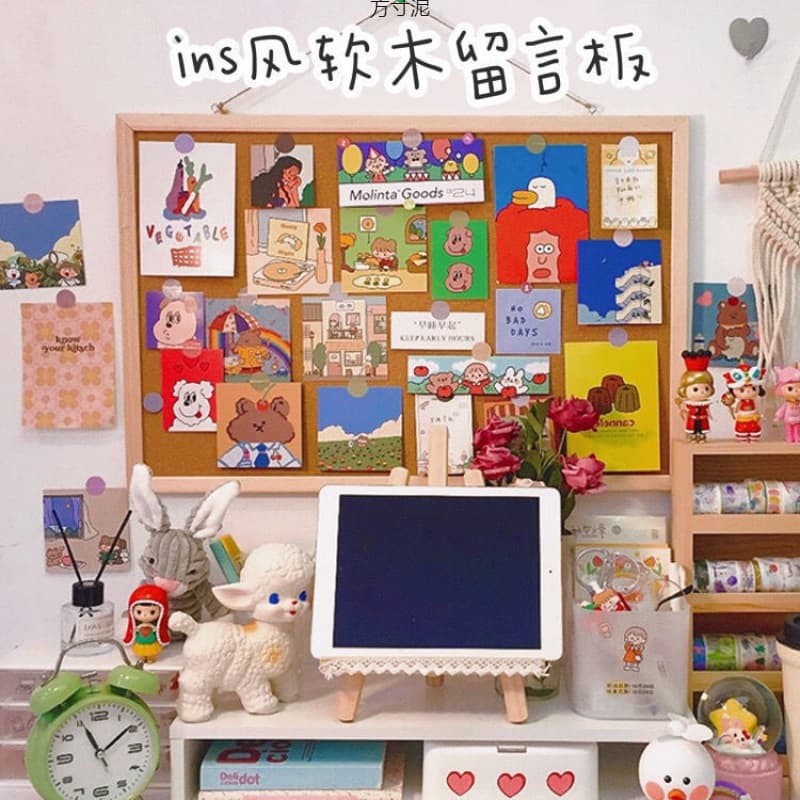 Ins-style cork board photo wall, dormitory internet-famous no-drill wall-mounted photo frame, desktop decorative message board with stand